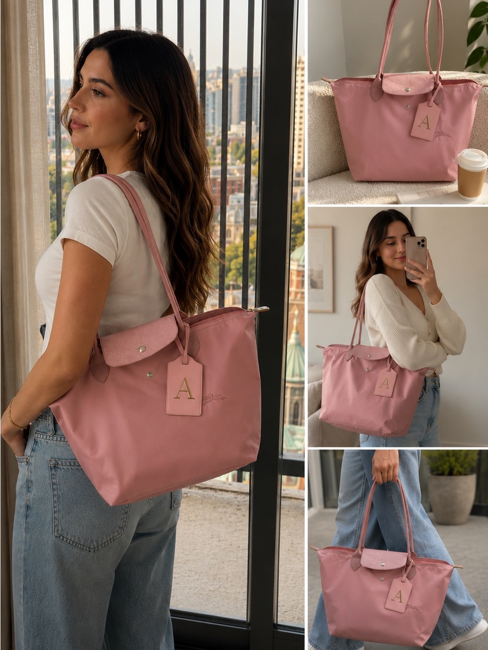 Pink Large Longchamp Tote with Long Straps (small stain). Charm not included - Picture 2 of 2